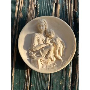 A. Santini Di Volteradici Madonna and Child Alabaster Relief Plate Italy 1978 8"